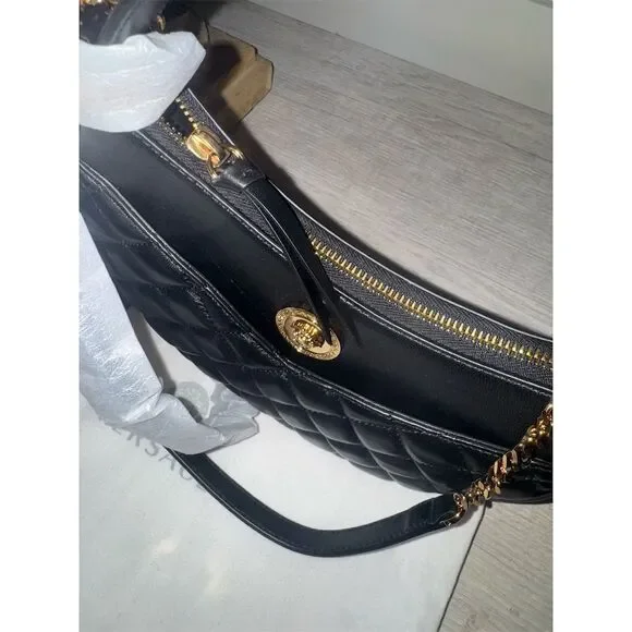Versace Medusa Black Quilted Leather Shoulder/ crossbody Bag with Strap - Picture 10 of 14